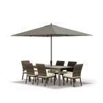 Denali Dining Table & 6 Dining Chairs with Rectangular Patio Umbrella - SunVilla Home