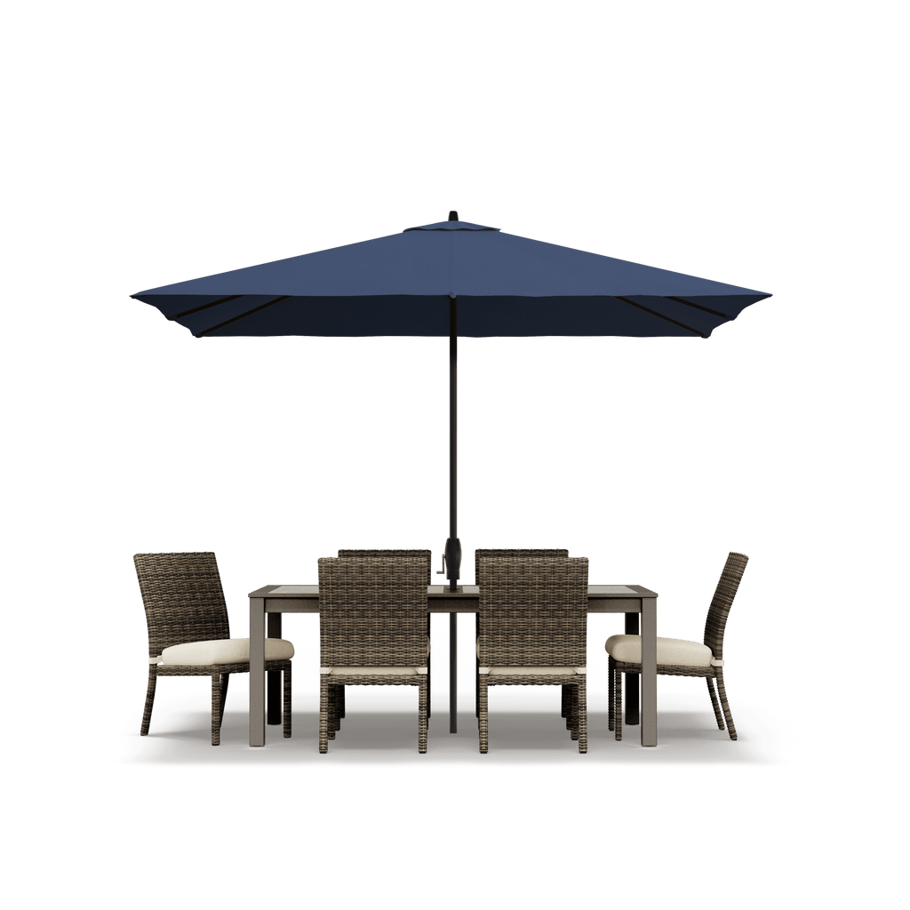 Denali Dining Table & 6 Dining Chairs with Rectangular Patio Umbrella - SunVilla Home