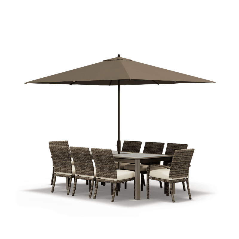 Denali Dining Table & 8 Dining Chairs with Rectangular Patio Umbrella - SunVilla Home