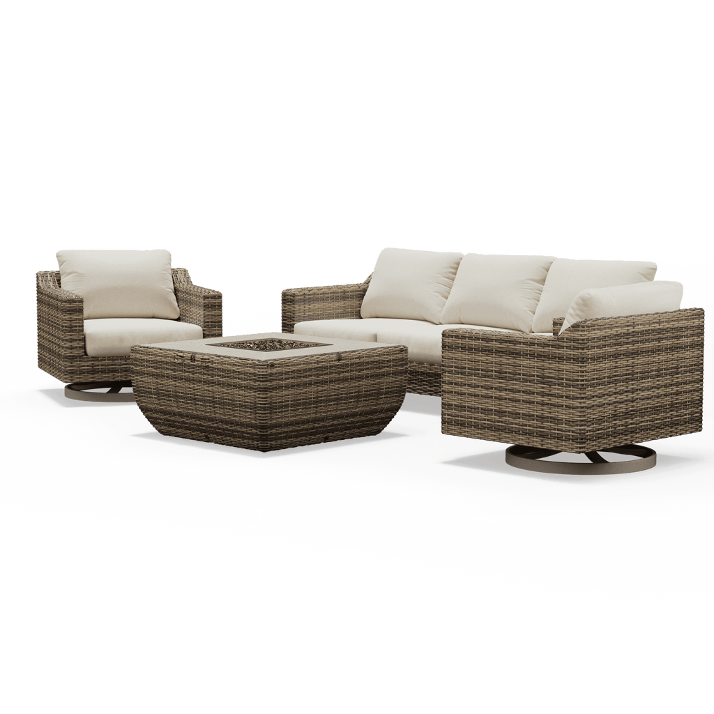 Denali Patio Sofa with Swivel Chairs and Fire Pit - SunVilla Home