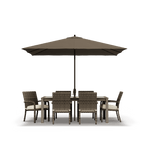 Denali Dining Table & 6 Dining Armchairs with Rectangular Patio Umbrella - SunVilla Home