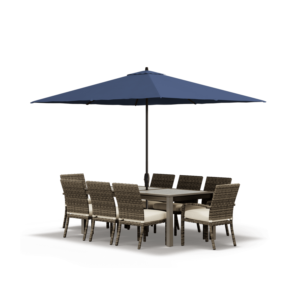 Denali Dining Table & 8 Dining Chairs with Rectangular Patio Umbrella - SunVilla Home