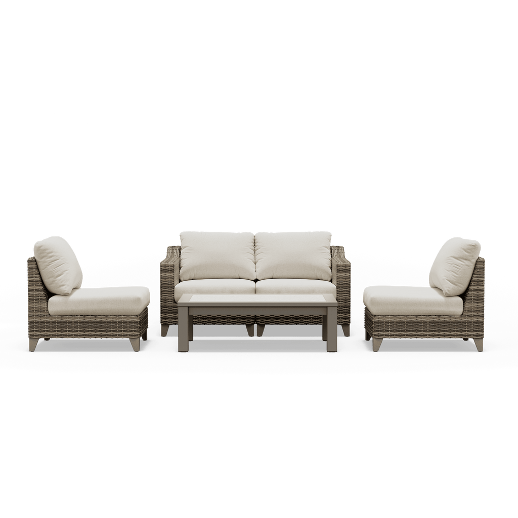 Denali Outdoor Loveseat with Armless Slipper Chairs and Coffee Table - SunVilla Home