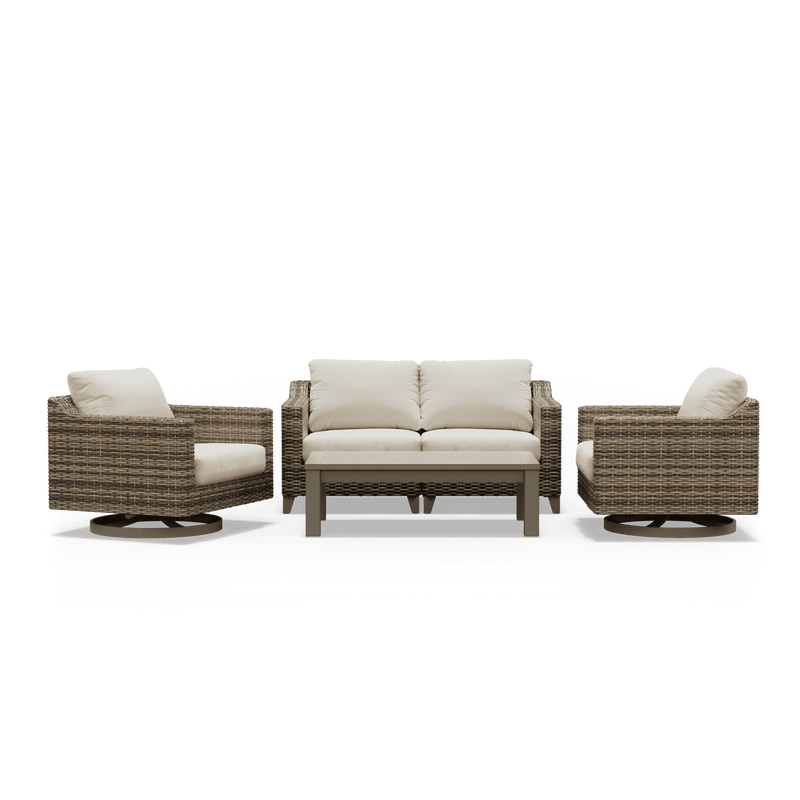 Denali Outdoor Loveseat with Swivel Chairs and Coffee Table - SunVilla Home