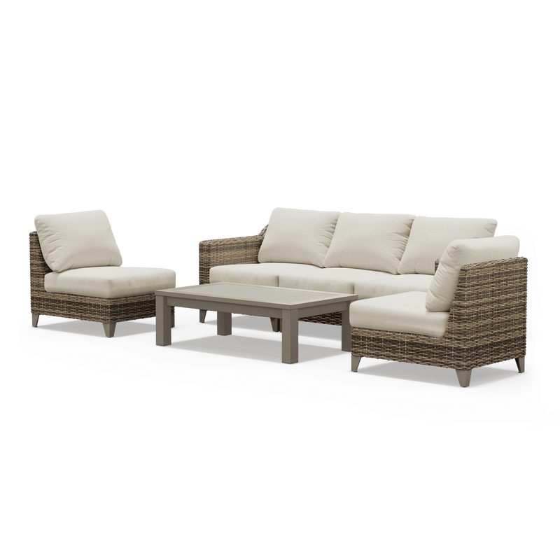 Denali Outdoor Sofa with Armless Slipper Chairs and Coffee Table - SunVilla Home